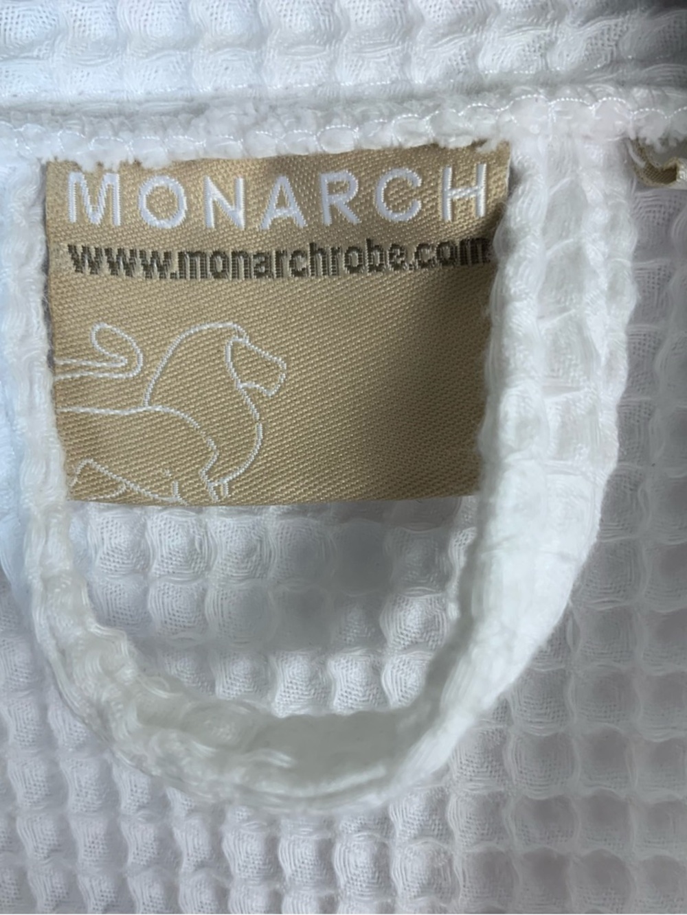 Monarch White Waffle Weave Spa Robe Unisex One Size Belted Hotel Resort Cotton - Picture 6 of 9